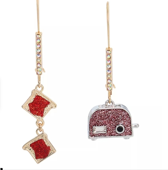 Betsey Johnson Gold-Tone Drop Earrings with Red & Pink Glitter Charms - Picture 12 of 14